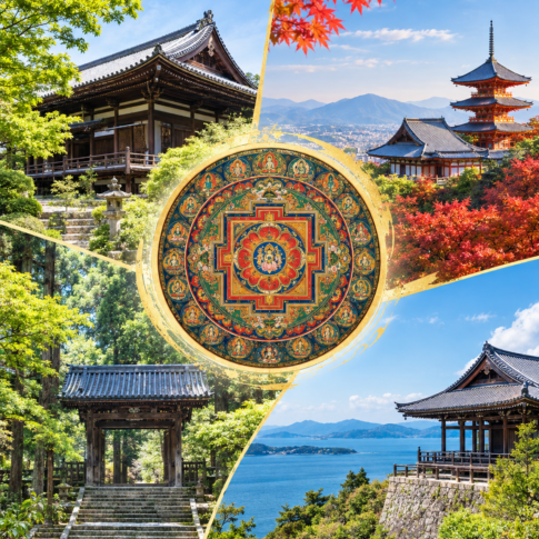 曼荼羅寺とは？香川・京都など全国の名刹と巡り方を解説 このイメージでアイキャッチ画像を作ってください。 人物、文字は入れないで画像のみでお願いします。